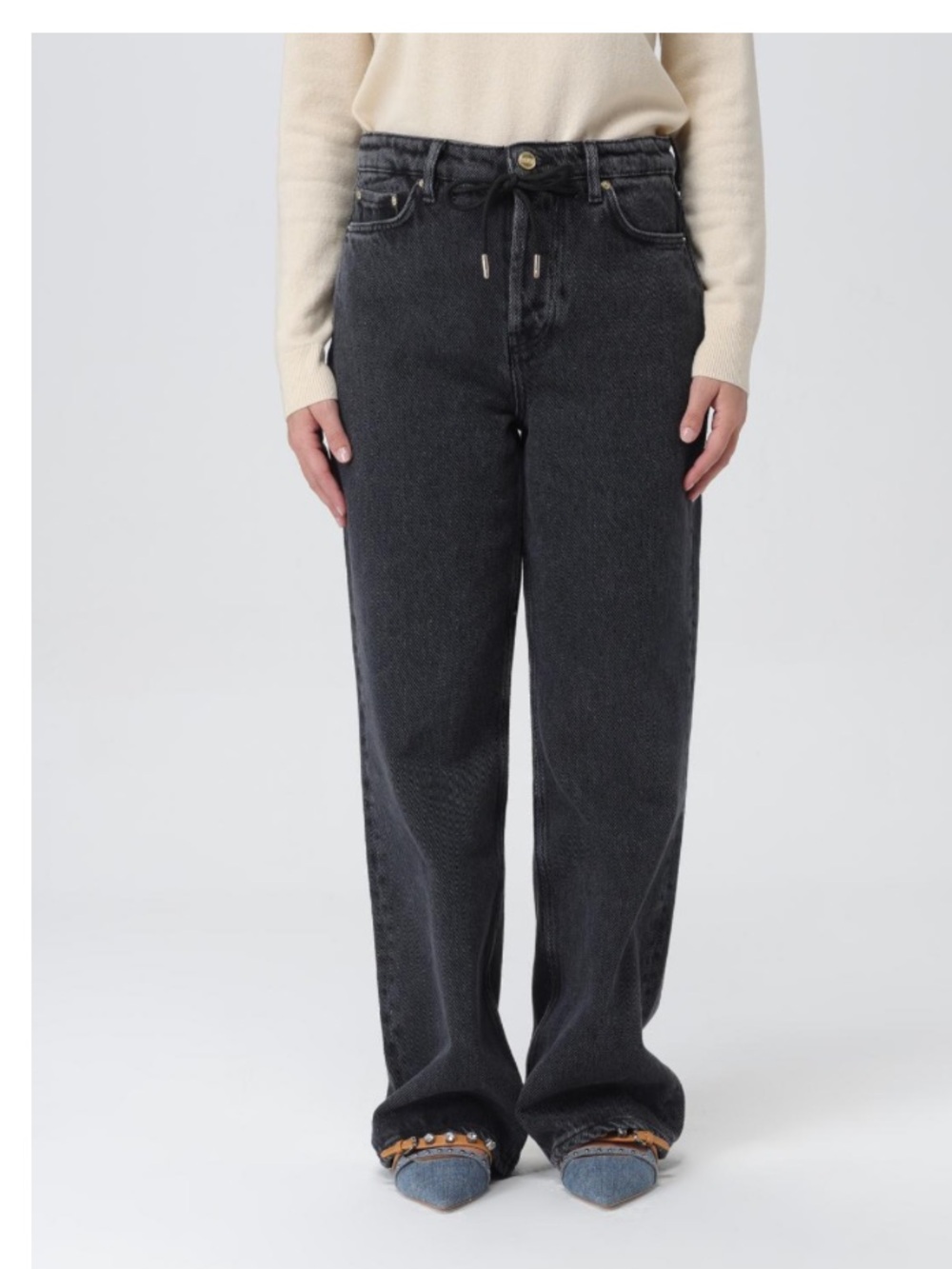 Ganni Izey Drawstring Jeans Black Relaxed Washed Jeans Size 2